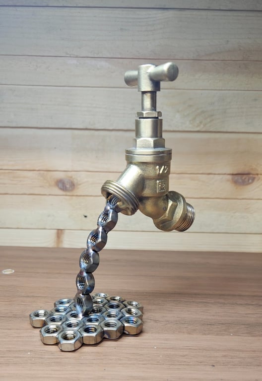 Handmade Floating Tap Sculpture - Recycled Metal Art - Industrial Optical Illusi