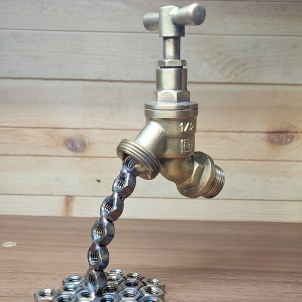 Handmade Floating Tap Sculpture - Recycled Metal Art - Industrial Optical Illusi