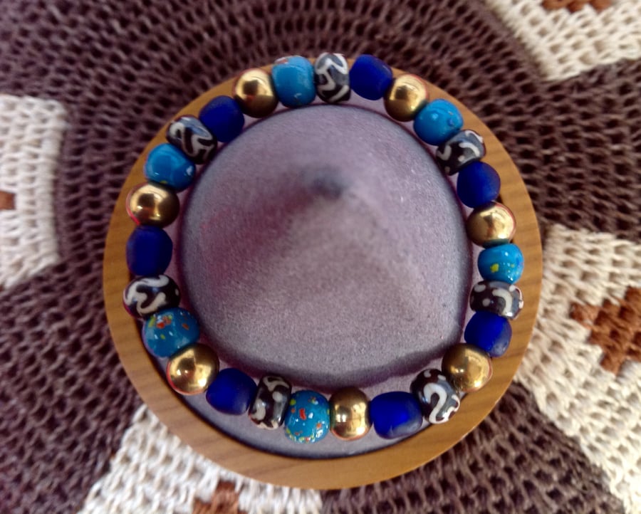 Blue and brass Turkish style bracelet with prayer beads