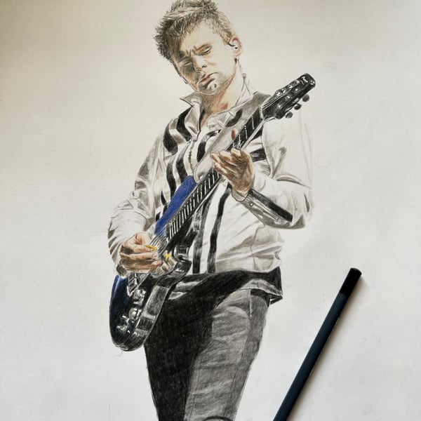 Original framed A3 portrait of Matt Bellamy of Muse