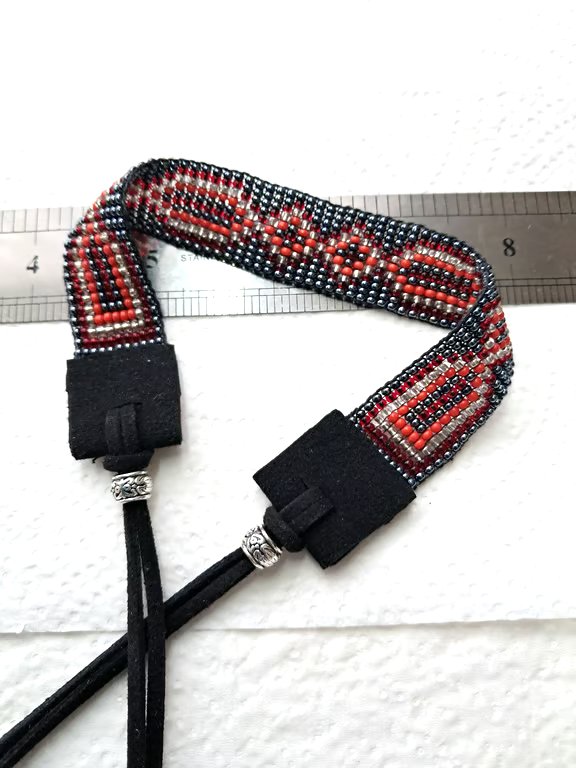 Beadloom Bracelet or Anklet red silver gunmetal and suede