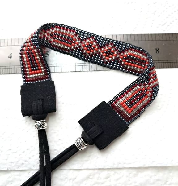 Beadloom Bracelet or Anklet red silver gunmetal and suede