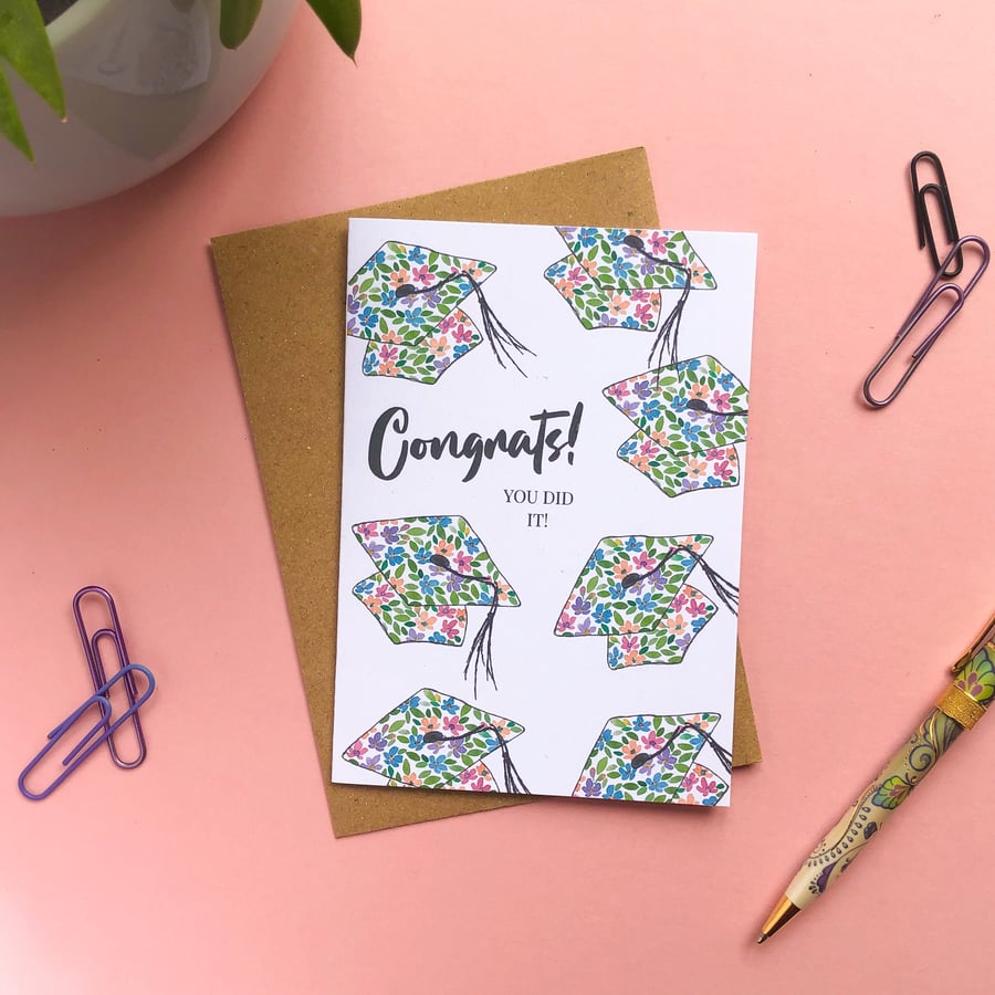 Congrats! You did it! Congratulations, Proud of You, Floral Graduation Cap Card 
