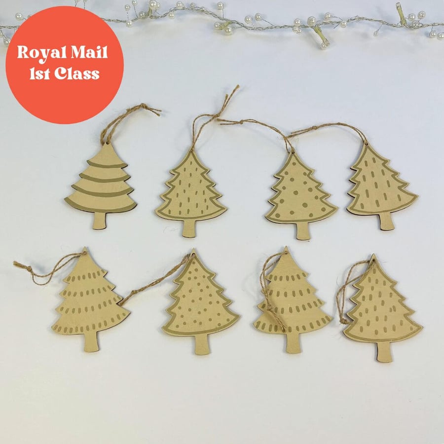 Hand Painted Wooden Christmas Tree Ornaments - Set of 6