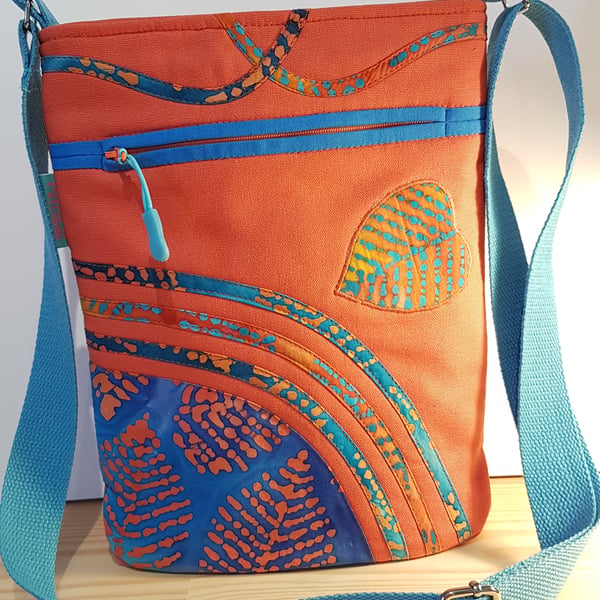 Shoulder bag, Orange batik leafs