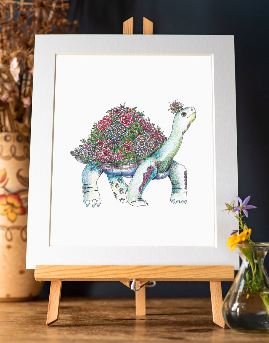 Floral Giant Tortoise Art Print 