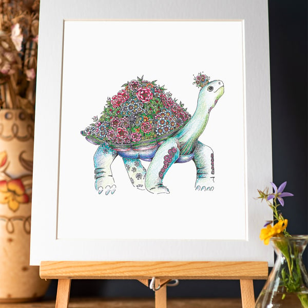 Floral Giant Tortoise Art Print 