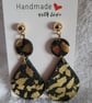 Black and Gold Teardrop Polymer Clay Earrings. 316 Surgical Stainless Steel 