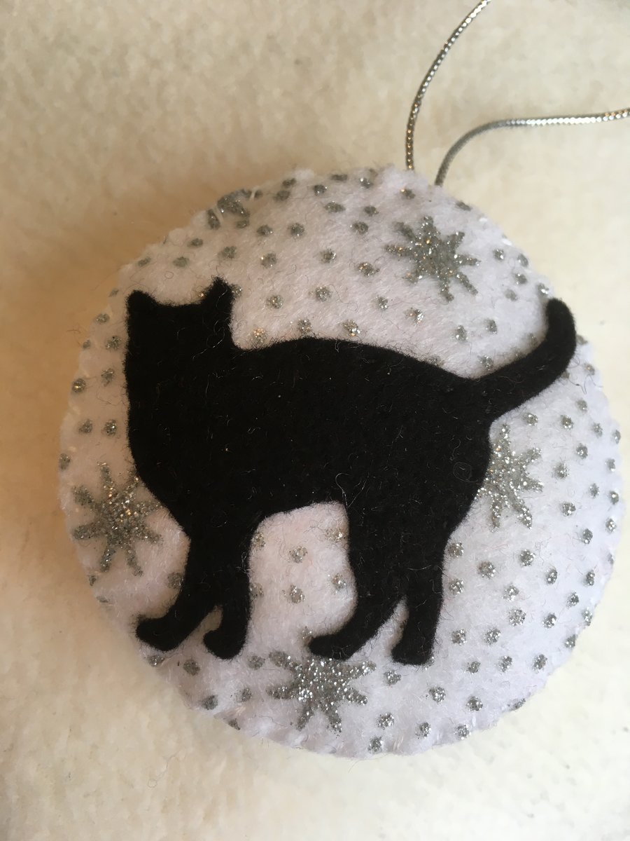 Black Cat Christmas White bauble, Christmas tree decoration, cat decor