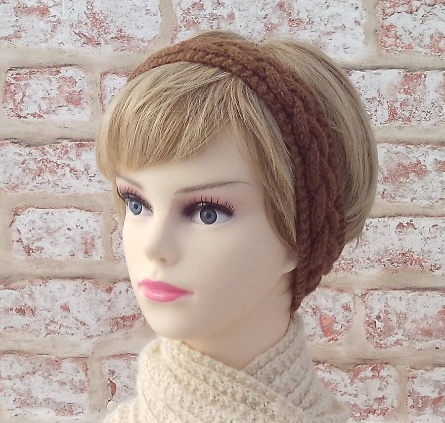 Manx Loaghtan British wool brown hairband ladies knitted headband earwarmer