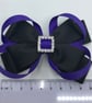 Black Double Layer Bow with Purple Loops on Clip - Image 3
