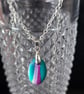 Polymer teal and purple small oval necklace on a silver plated chain