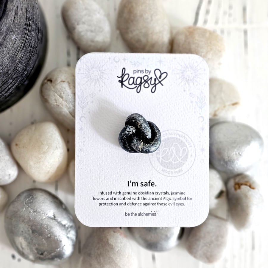 Black Protection Brooch Infused with Obsidian and Jasmine ER1-PBK1