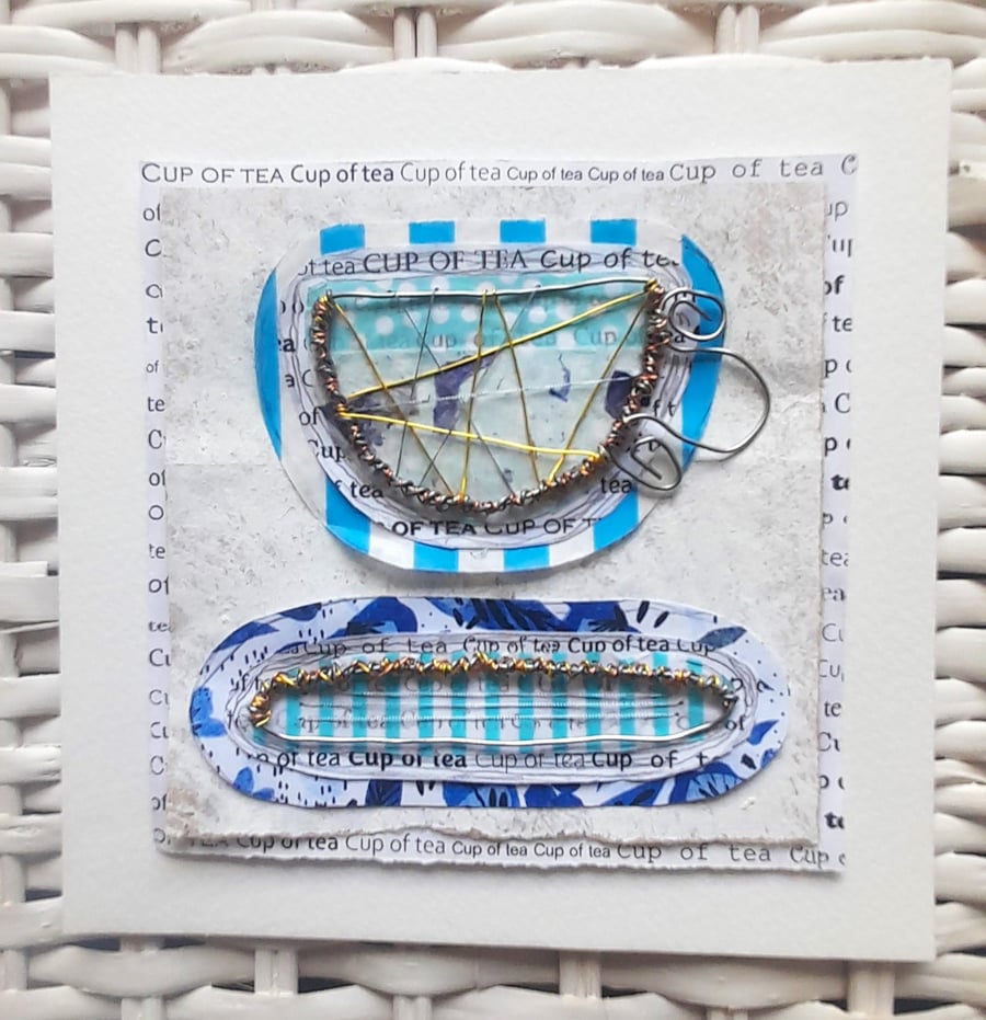 A Wire Blue & White Cup of Tea. Handmade Artwork. Perfect for Tea Lovers!!!