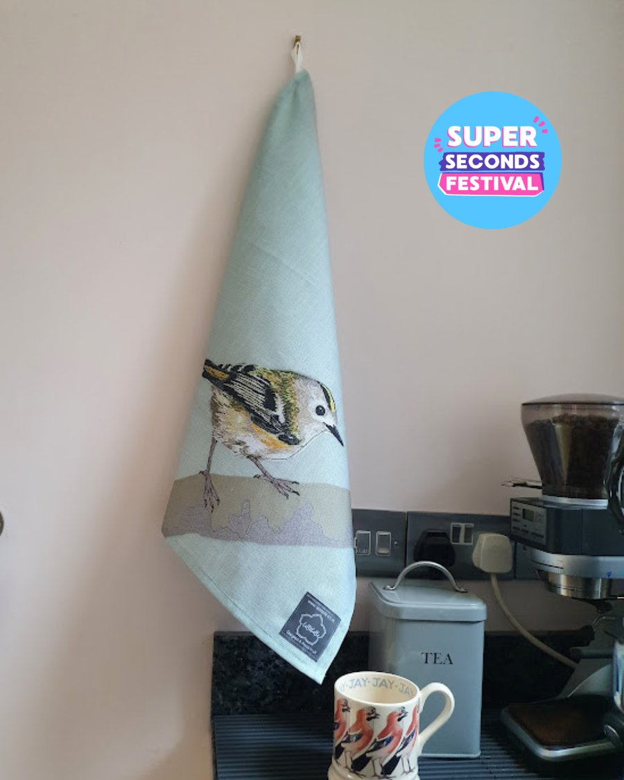 Goldcrest organic cotton tea towel, ex-display, Super Seconds Festival