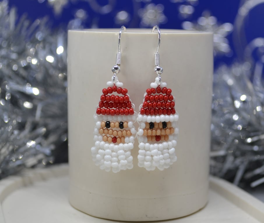 Jolly Santa Beadwork Earrings - Skin Tone No 2.