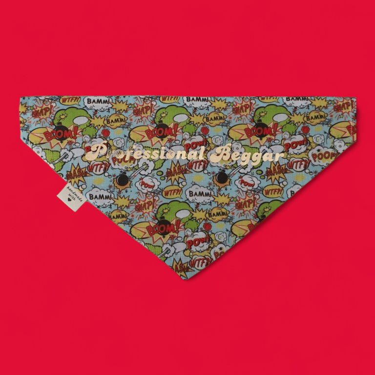Handmade M dog bandana with funny quote professional beggar