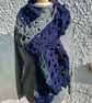 Mermaid tail colours and navy blue oversized crochet lace squares scarf - Image 3