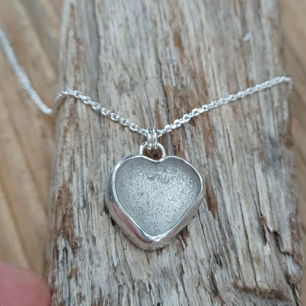 Sea glass heart necklace, pendant, white