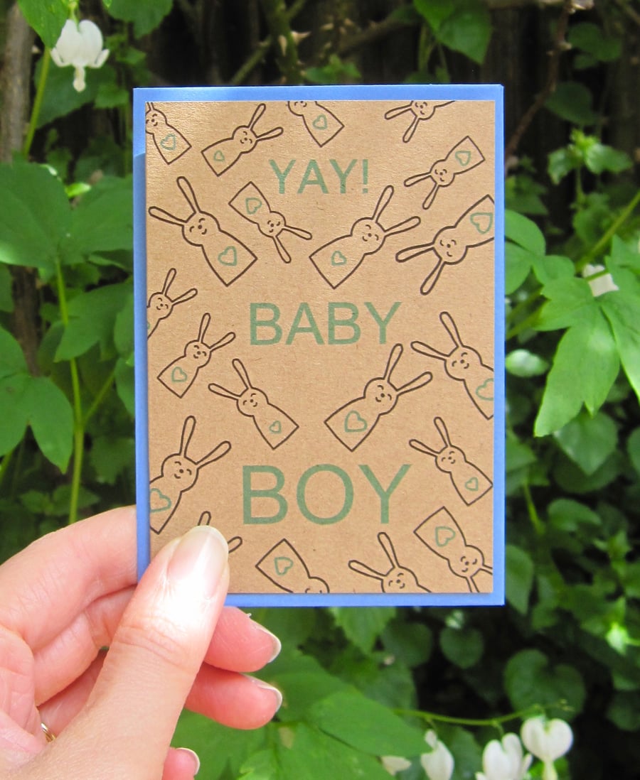 Boy baby bunny- new baby mini greetings card