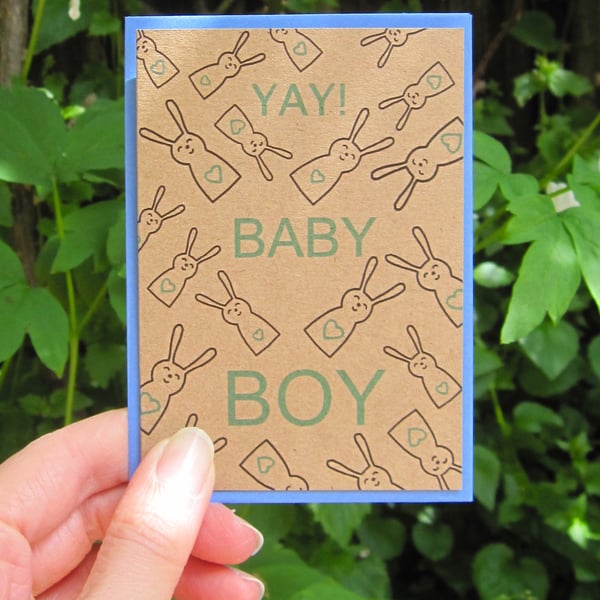 Boy baby bunny- new baby mini greetings card