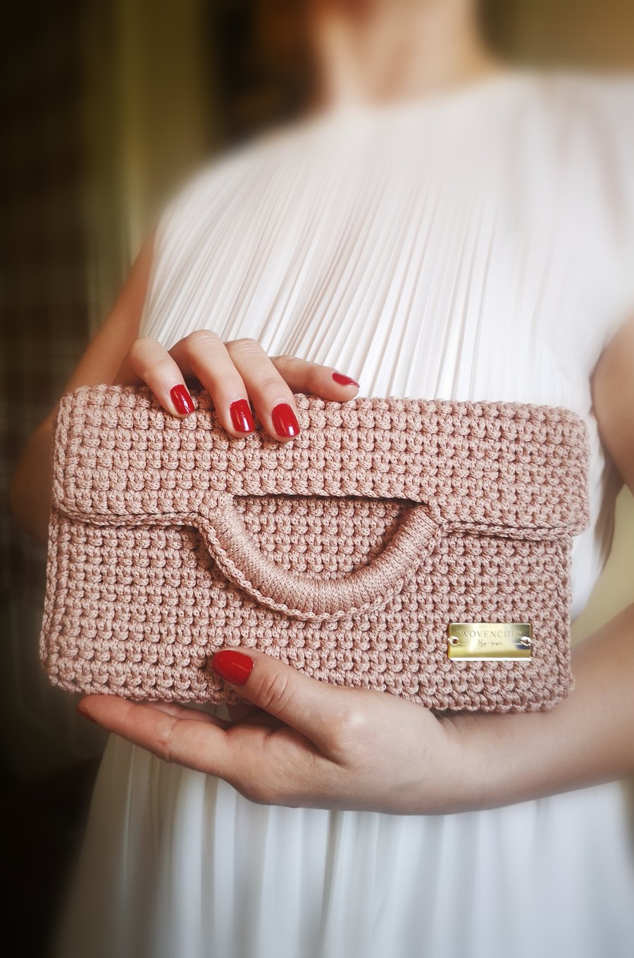 Crochet nude clutch bag 