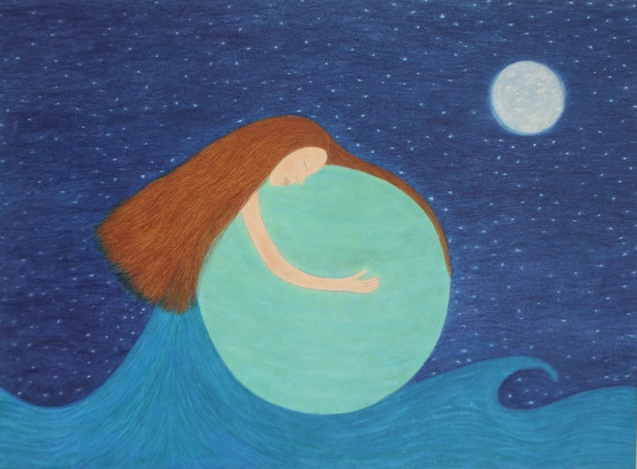 Spiritual Card, Mother Earth Card, Nature Card, Moon Stars Card, Earth Goddess