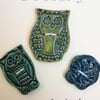 Set of three cute ceramic owl buttons - greens