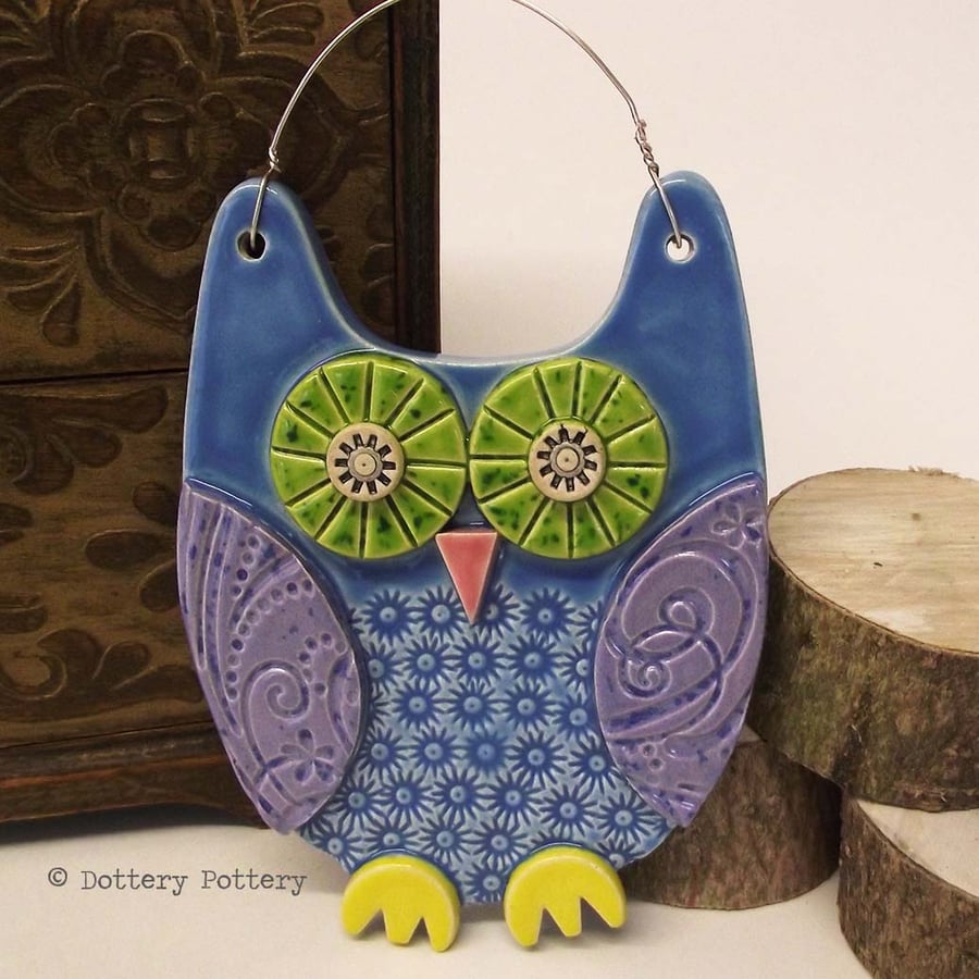 Pottery Owl hanging decoration Ceramic Owl