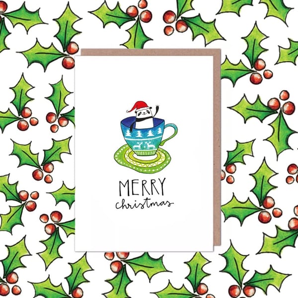 Panda in a Teacup Christmas Card