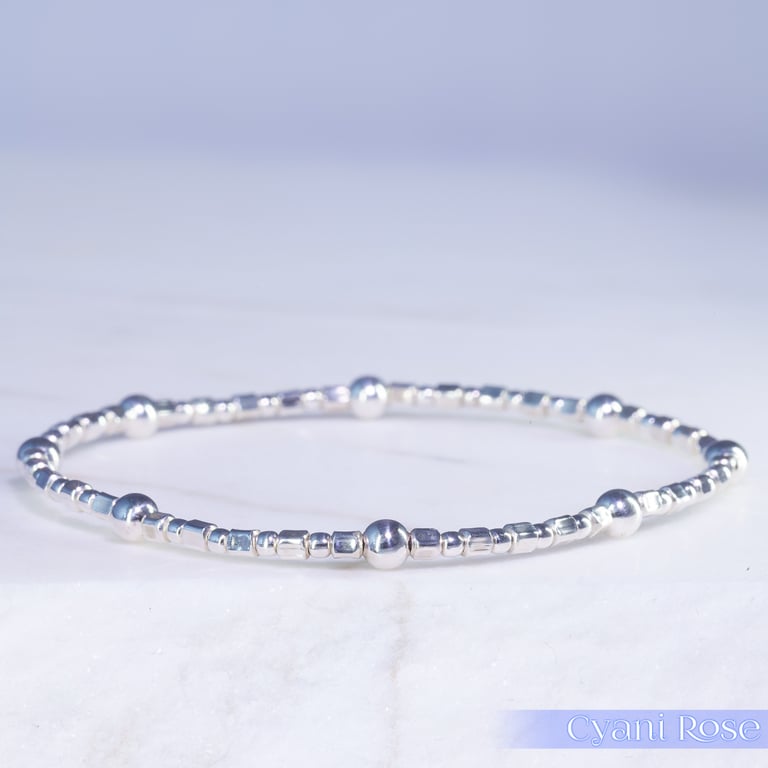 Bracelet sterling silver handmade stretchy great for stacking