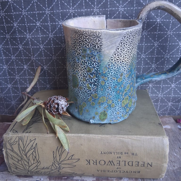 helene green peach Ceramic handmade coffee mug 