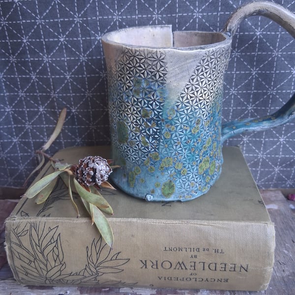 helene green peach Ceramic handmade coffee mug 