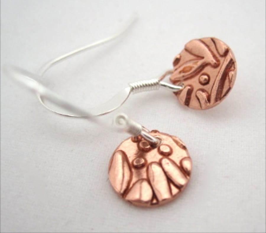 Copper & Silver Drop earrings - Round silver copper earrings. Tiny drops.
