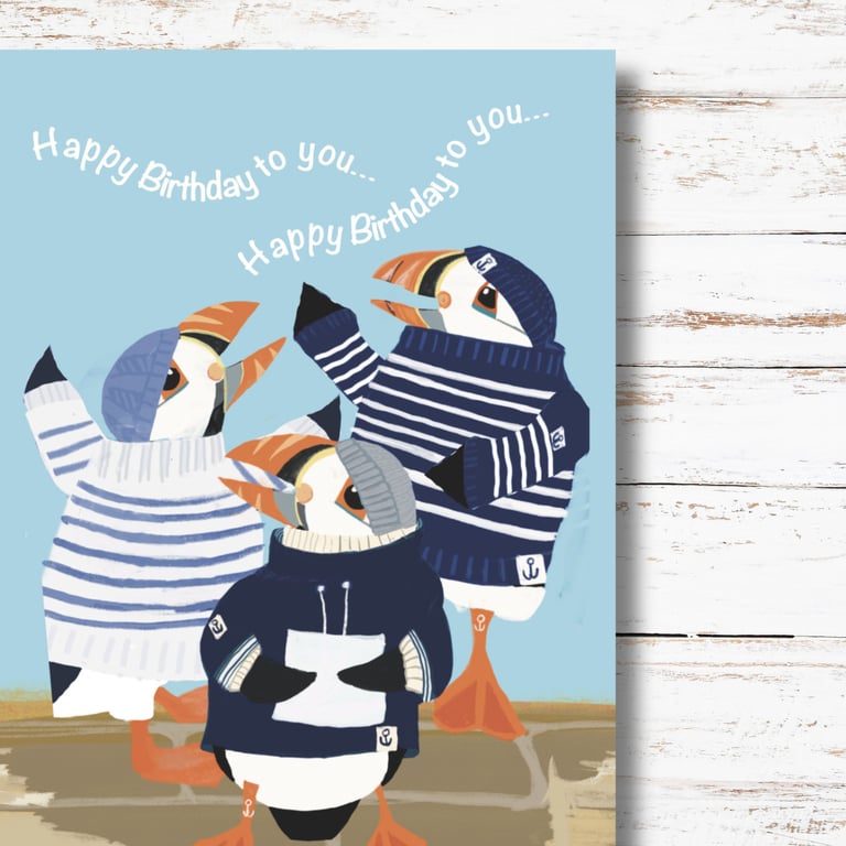 Happy Birthday Card Puffin Funny Yorkshire puffins 