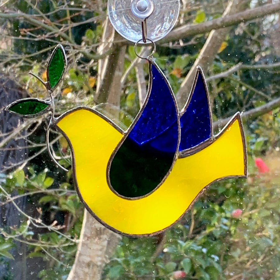 Stained Glass Dove Suncatcher - Made in aid of The Ukraine 