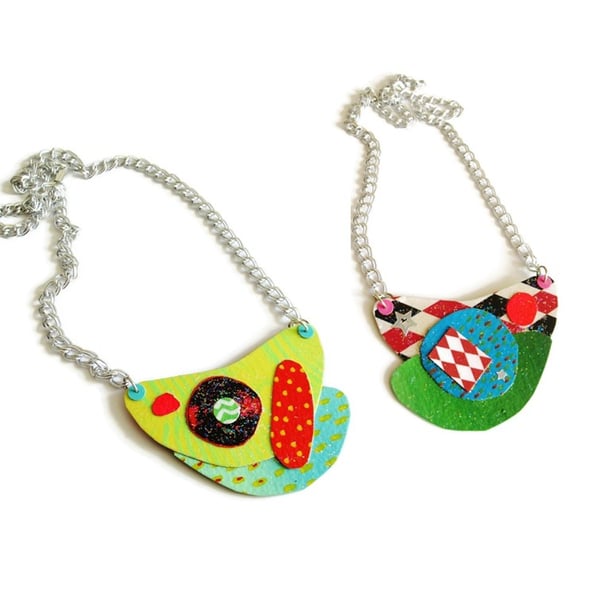 Reversible Statement Necklace Multicolour Bib Pendant Funky Avant-Garde Style