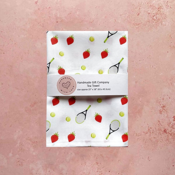 Fabric Handmade Pretty Cotton Tea Towel with a Tennis Design.