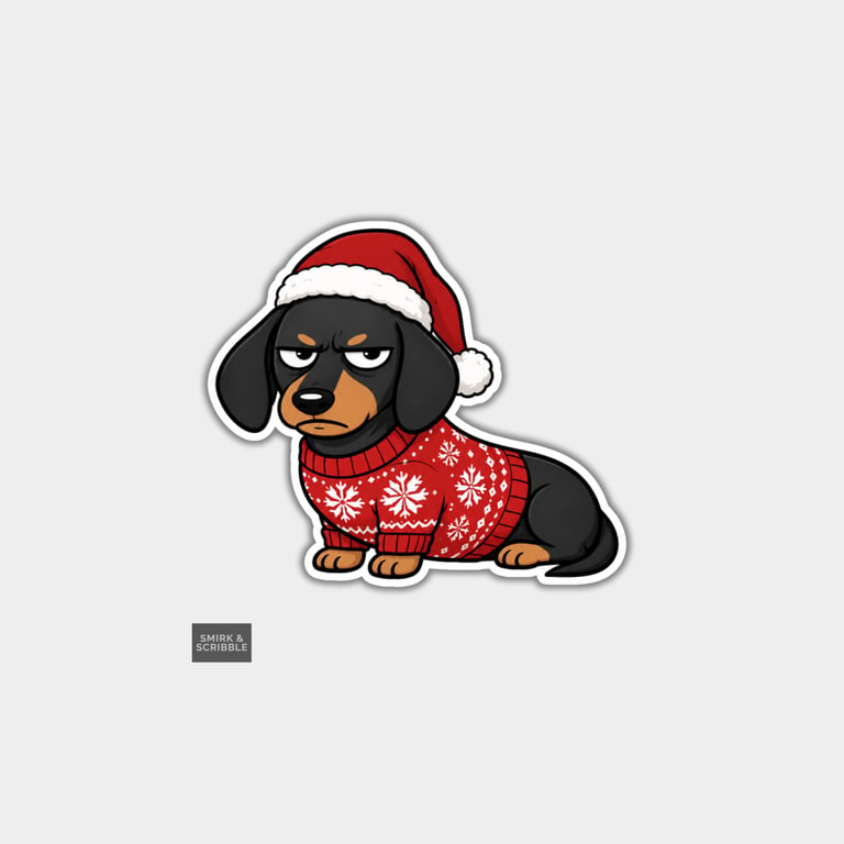 Funny Christmas Sticker Vinyl Xmas Decal For Adults - Grumpy Dachshund Dog