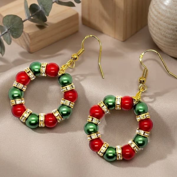 Christmas Wreath Hoop Earrrings