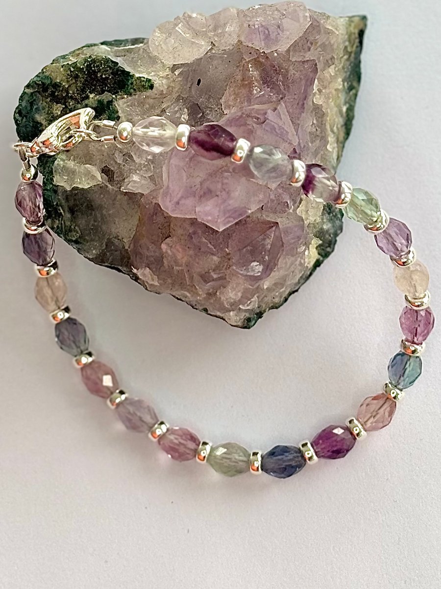 Fluorite and sterling silver Dainty Bracelet