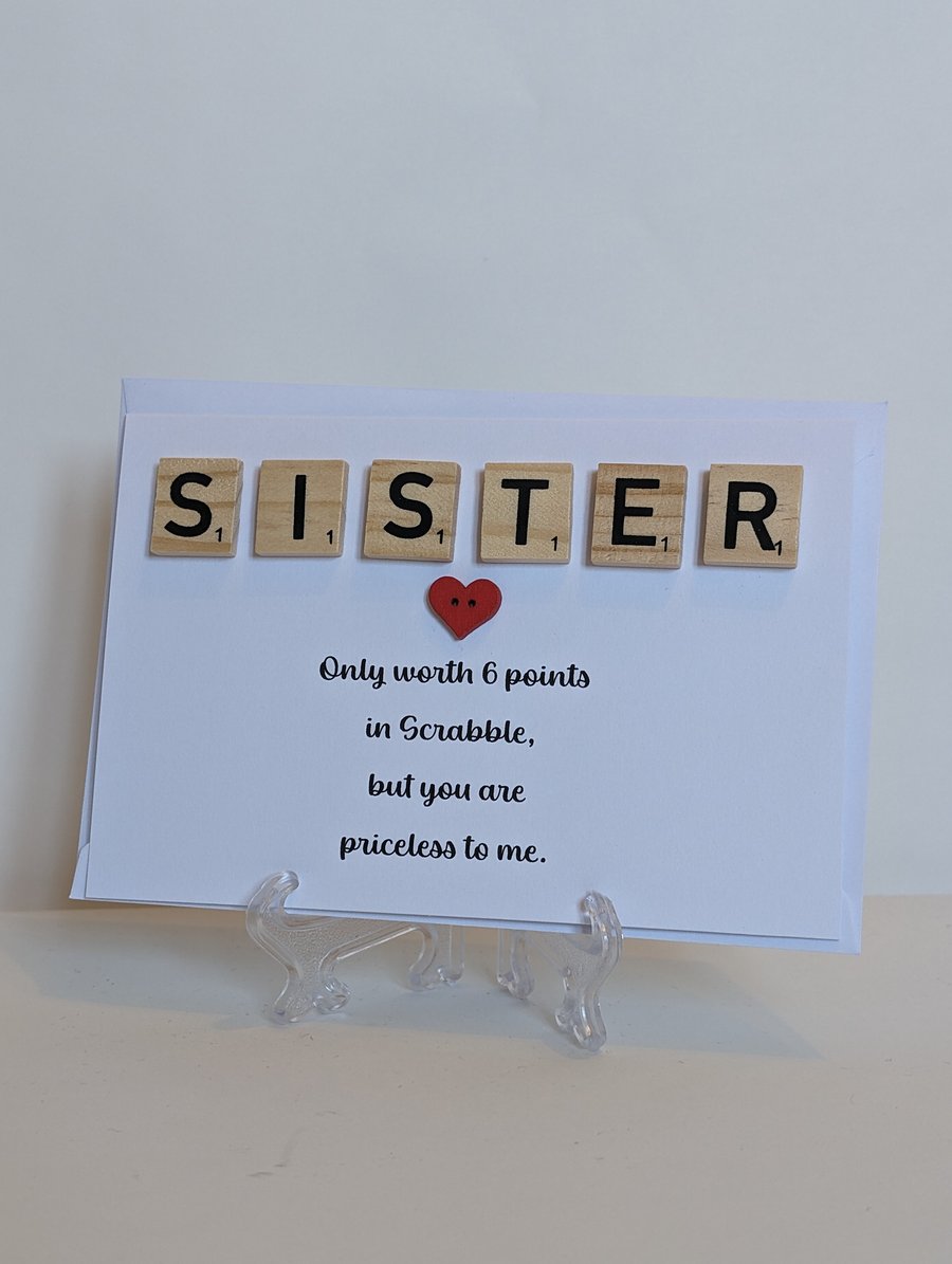 Sister only worth 6 points in Scrabble greetings card