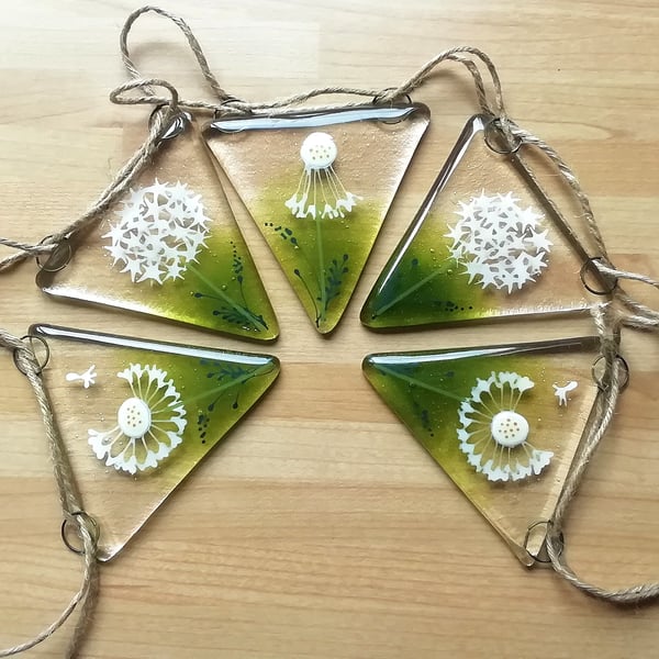Hand Drawn Dandelion Glass Bunting: Garden Decor