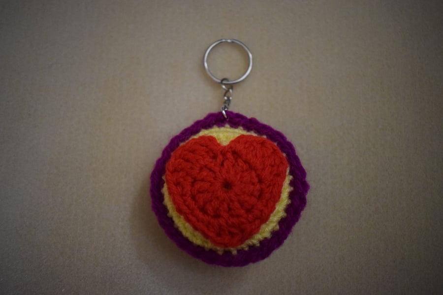 Love Heart Keyring Crochet Puffed Heart