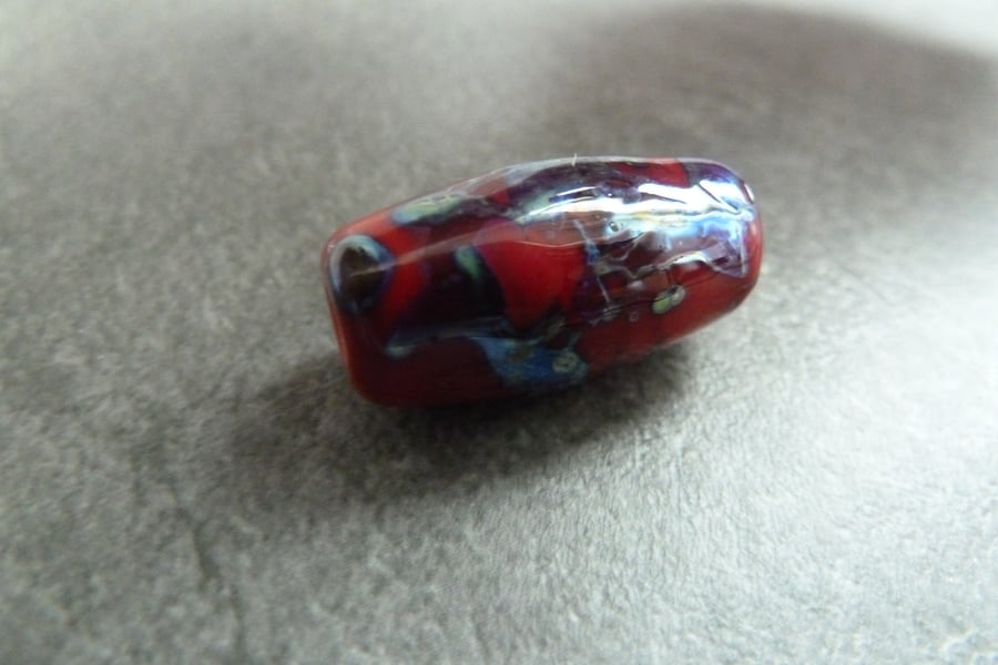 red and silver lampwork focal bead