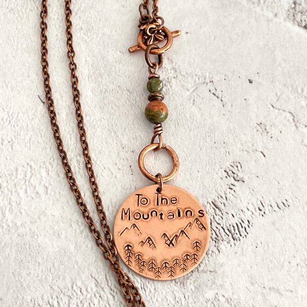 To The Mountains Copper Pendant