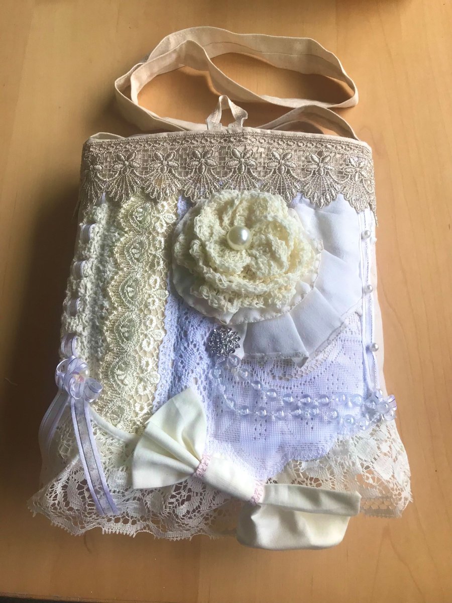 Tote bag shoulder bag shabby chic romantic style Boho chic One-of-a-kind 