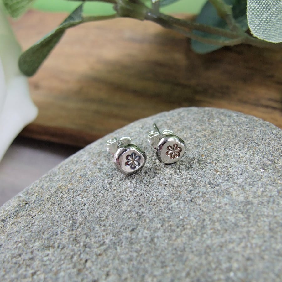 Sterling Silver Flower Earrings, Recycled Silver Flower Studs