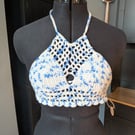 XS handmade crochet halter neck bralette top adjustable corset design fastening 