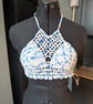 XS handmade crochet halter neck bralette top adjustable corset design fastening 